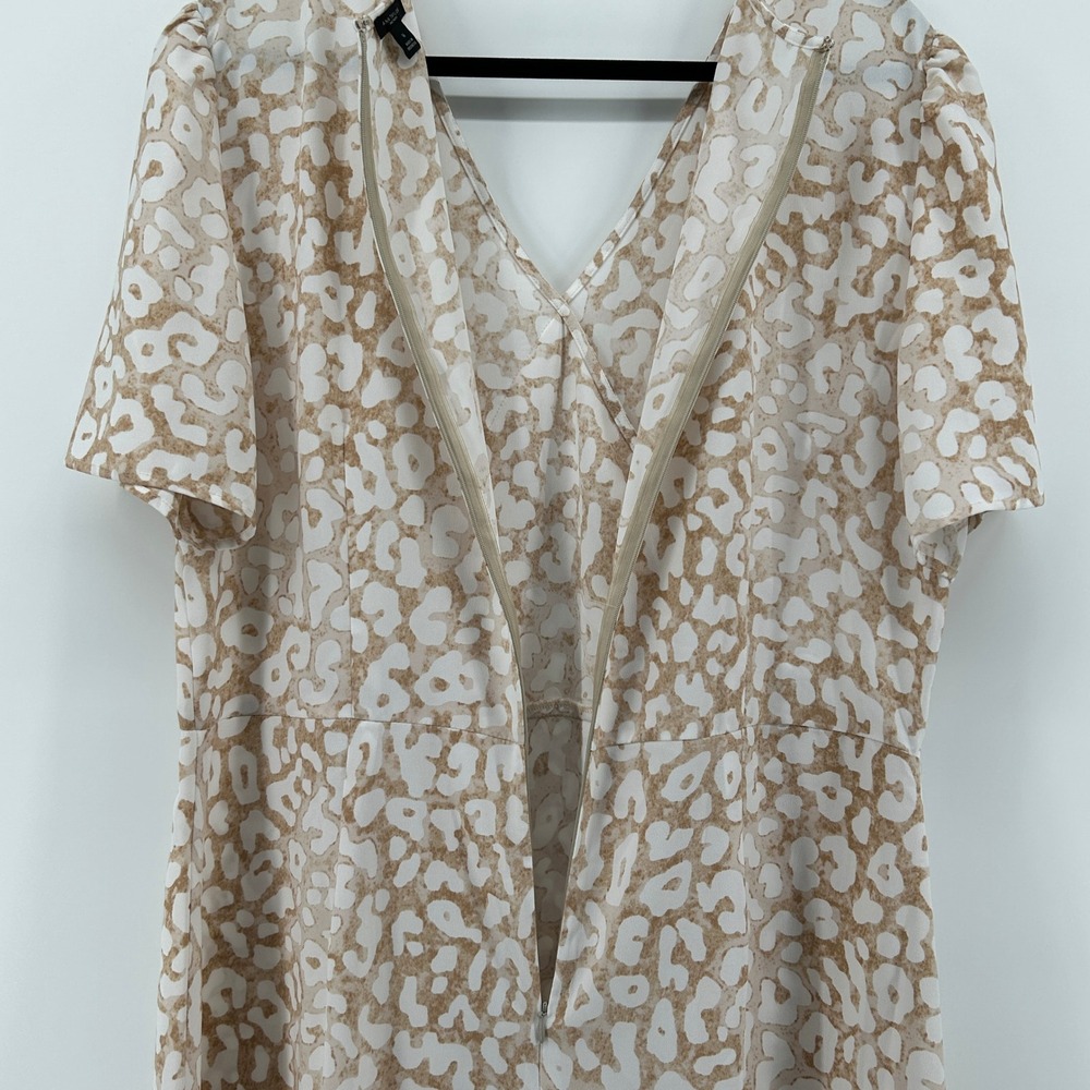 Ann Taylor Factory Tan Leopard Faux Wrap Midi Dress 16 Career Neutral Formal - Picture 8 of 9